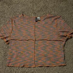 Forever 21 Multicolor Space-Dye Ribbed Crop Top - Orange Pink Green Blue